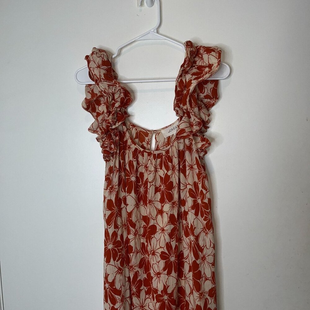 THE GREAT. Cascade Dress in Burnt Red Hibiscus Flower  Size Small - Picture 5 of 11